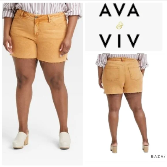 🍊 Ava & Viv Women's Raw Hem Mid Rise Midi Jean Shorts. NWOT Size 16W - Picture 11 of 11